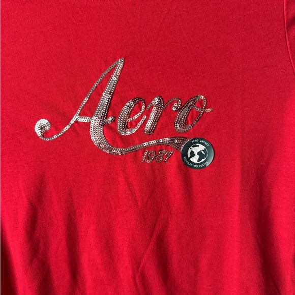 NWT Aeropostale Bright Red Sequin Short Sleeve Tee Glam Classic Fashion - Picture 2 of 5